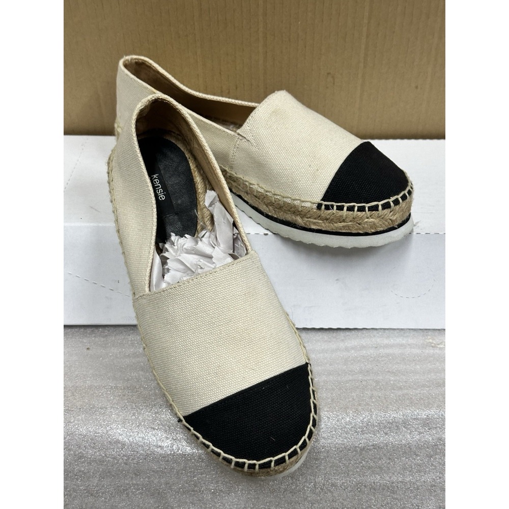 Kensie Ladonna Espadrille Flats Women 7 Cream Black Cap‎ Toe Canvas Excellent